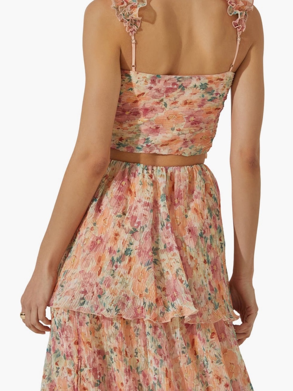 Astr Tiered Midi Skirt in Peach Floral - Picture 2 of 3